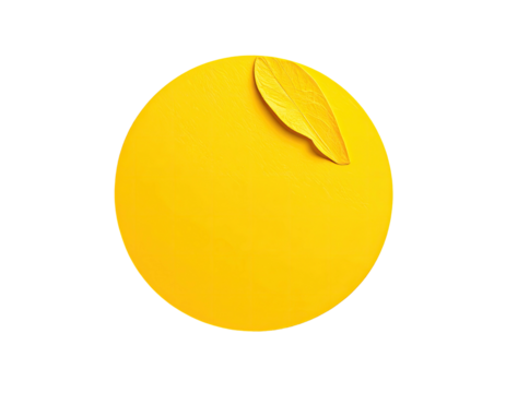 Bright yellow circle, small leaf atop