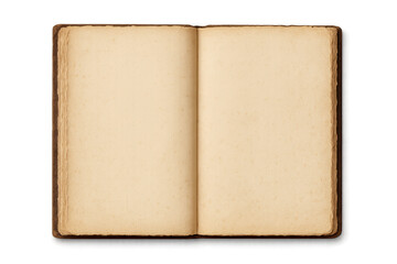Fototapeta premium Open old book showing blank aged pages transparent background