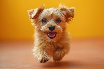 Happy dog running with joy in a bright and cheerful setting for pet advertising