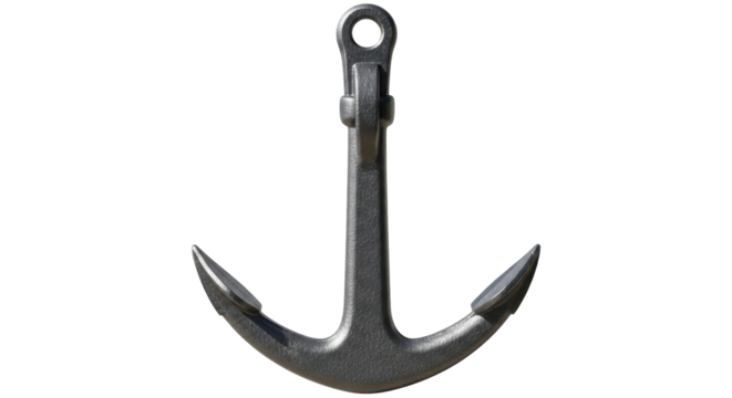 Isolated nautical object, grey anchor with stock and flukes on bright background image