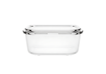 Clear glass food storage container with lid Isolated on transparent background