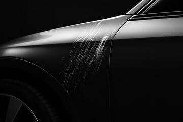 Surface scratches on a sleek black car highlighting wear and tear
