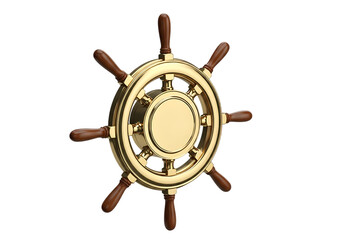 Obraz premium Luxurious gold and wood ship steering wheel Isolated on transparent background