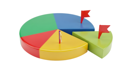 Isolated Colorful Pie Chart with Flags Representing Market Share and Business Strategy