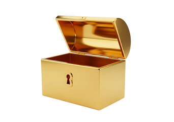 Shiny 3d render of an open golden treasure chest Isolated on transparent background