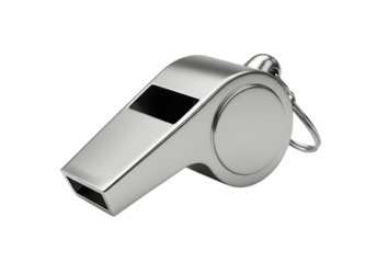 Shiny metallic whistle Isolated on transparent background perfect for sports referee signaling or alert