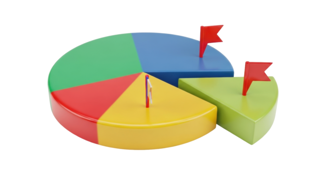 Isolated Colorful Pie Chart with Flags Representing Market Share and Business Strategy
