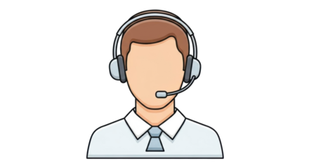 Isolated customer service agent, cartoon avatar wearing headphones, call center representative