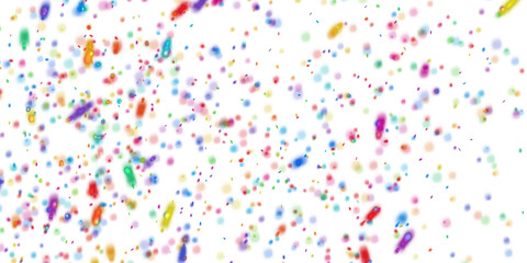 Flying multicolored and bright confetti sparks. An explosion of festive fireworks, bright colored lights