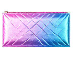 A quilted, iridescent cosmetic case