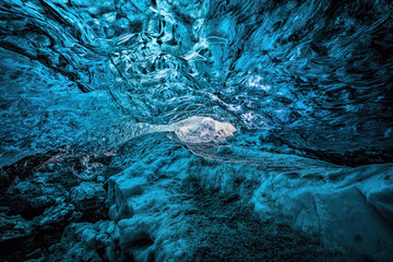 Ice floes, glacier, glacier tongue, glacier lake, sunny, cloudy, morning mood, mountains, panorama, reflection, aerial view, summer, Svinavellsjoekull, Skaftafell, Vatnajoekull National Park, Iceland