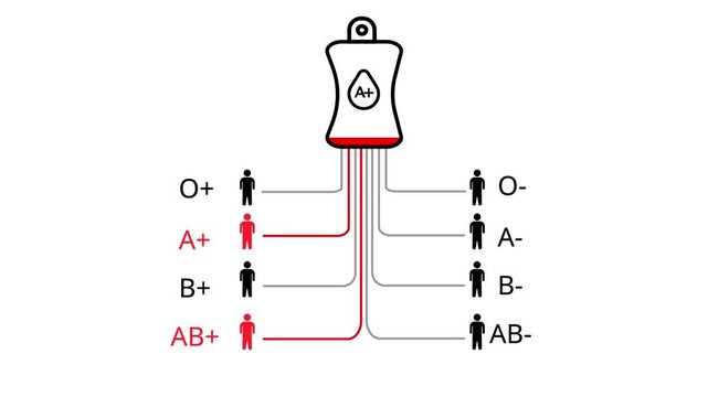 Blood type compatibility chart with A positive blood bag and compatible recipient icons Keywords: blood type, compatibility, chart, diagram, medical, healthcare, science, donation, transfusion, A