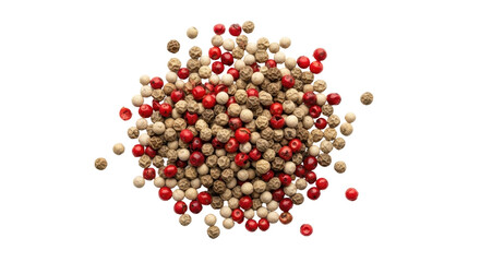 Isolated colorful peppercorns blend including red, black, and white peppercorns, a spice mixture