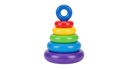 Isolated colorful plastic pyramid toy for toddlers, educational rings stacking, child's play