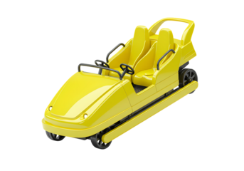 Yellow Roller Coaster Car: Amusement Park Ride Vehicle, Two-Seater, 3D Render