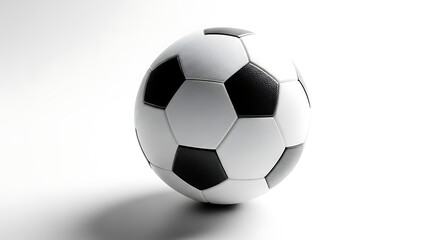 Fototapeta premium A close up shot of a black and white soccer ball on a white surface with a soft shadow behind it ai generated