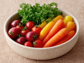 Vibrant Assortment of Colorful Vegetables in a Ceramic Bowl Fresh Food Display