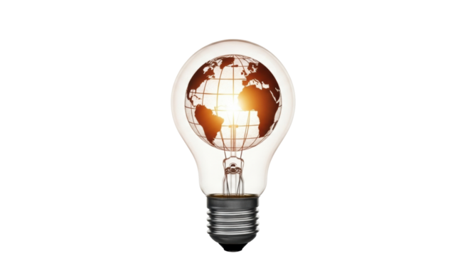 Isolated Globe In Lightbulb Idea concept for innovation and worldwide business solutions
