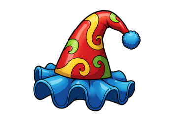 Colorful Jester Hat: Cartoon Illustration, Festive Headwear, Circus Costume Element