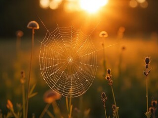 Spiderweb at Sunset