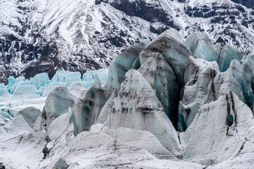 Ice floes, glacier, glacier tongue, glacier lake, sunny, cloudy, morning mood, mountains, panorama,...