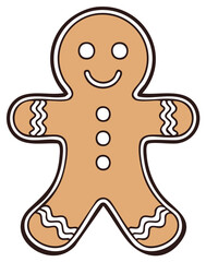 Gingerbread Man Cookie Illustration with Button Details and Icing Decoration