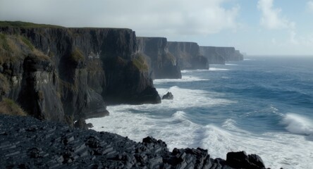 Dramatic cliffs meet churning ocean waves