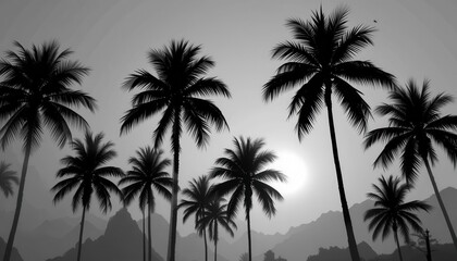 Grayscale Sunset Palms   A study in contrasts, capturing the beauty of a tropical sunset in monochrome, emphasizing the silhouettes of the palms.