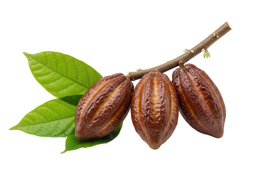 Cocoa pods on branch isolated still life composition