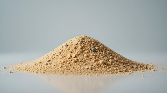 A mound of sand sits alone on a transparent background, its sharpness and clarity enhanced by natural light.