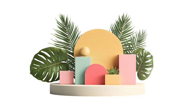 Minimalist tropical display, isolated on transparent background - Powered by Adobe