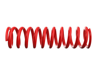 Vibrant Red Helical Spring 3D Render - Glossy Mechanical Coil with Perfect Spiral Design on Transparent Background for Engineering and Technology Projects, High-Resolution Isolated Object.