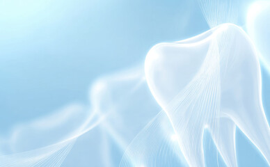 Abstract illustration of glowing white teeth against a soft blue background, showcasing dental health and hygiene concepts with a modern artistic touch
