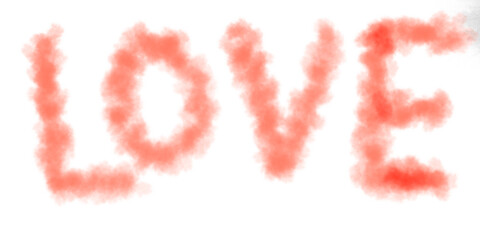 Hand made Love text made of red smoke romantic concept for Valentines Day isolated on white background