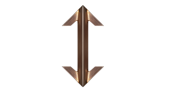 Isolated upward and downward arrows, metal double-ended directional pointers, navigation sign