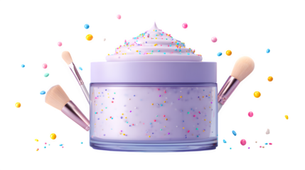 Cosmetic cream jar with sprinkles, isolated on transparent background