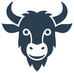 Fototapeta premium Stylized Yak Head Illustration with Horns and Goatee, Animal Design