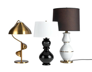 Three table lamps in different styles and colors