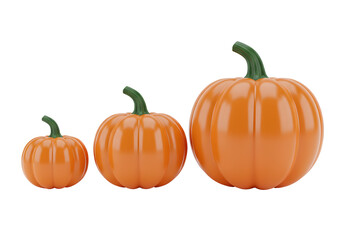 Obraz premium Three Orange Pumpkins in Progressive Sizes: Autumn Harvest, Halloween Growth & Development Concept