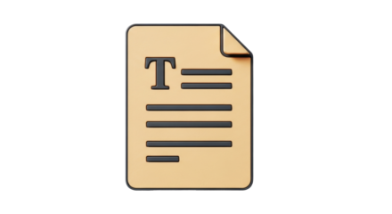 Isolated 3D icon of a text document or file page with a folded corner, isolated, no background