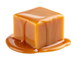 Close-up of a caramel square dripping with caramel