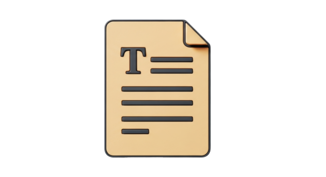 Isolated 3D icon of a text document or file page with a folded corner, isolated, no background
