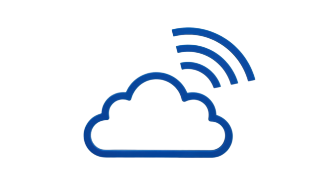 Isolated blue cloud outline with three curved lines indicating communication waves signals - Powered by Adobe