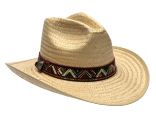 Straw cowboy hat with decorative band