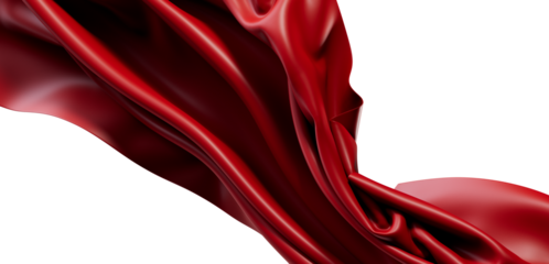 Abstract image of flowing red fabric against a clean white backdrop. Ideal for fashion, design, and luxury concepts. Captures movement and textu