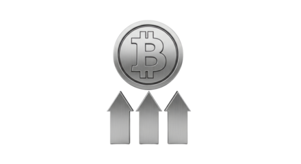 Isolated bitcoin market growth with silver arrows showing price increase of cryptocurrency