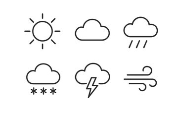 Weather icons: sun, cloud, rain, snow, storm, wind symbols