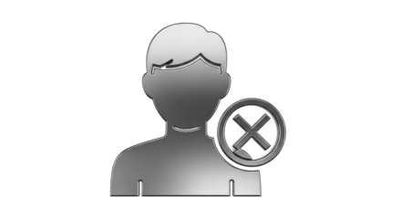 Isolated male icon with negative sign indicates rejection or denial of a person in gray