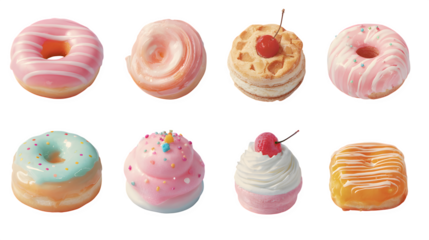 Assorted Decorated Donuts, isolated on transparent background