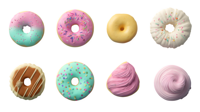 Assorted Colorful Donuts, isolated on transparent background - Powered by Adobe